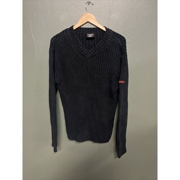 Polo Ralph Lauren Mens Sweater Large Rib Knit Chunky Cotton V-Neck Blue - Picture 1 of 4
